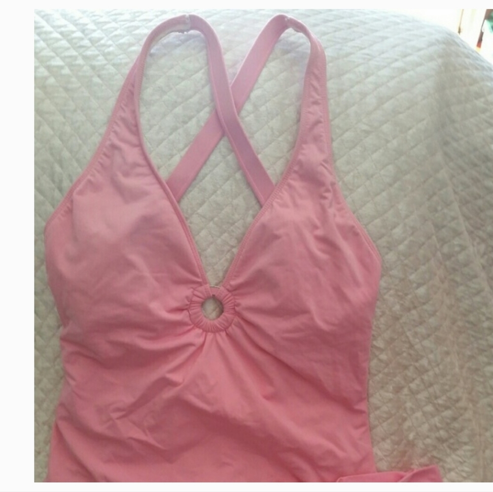 EUC 🩱 BUBBLEGUM PINK BATHING SUIT MATCHING COVER UP SARONG SKIRT BY LA BLANCA L